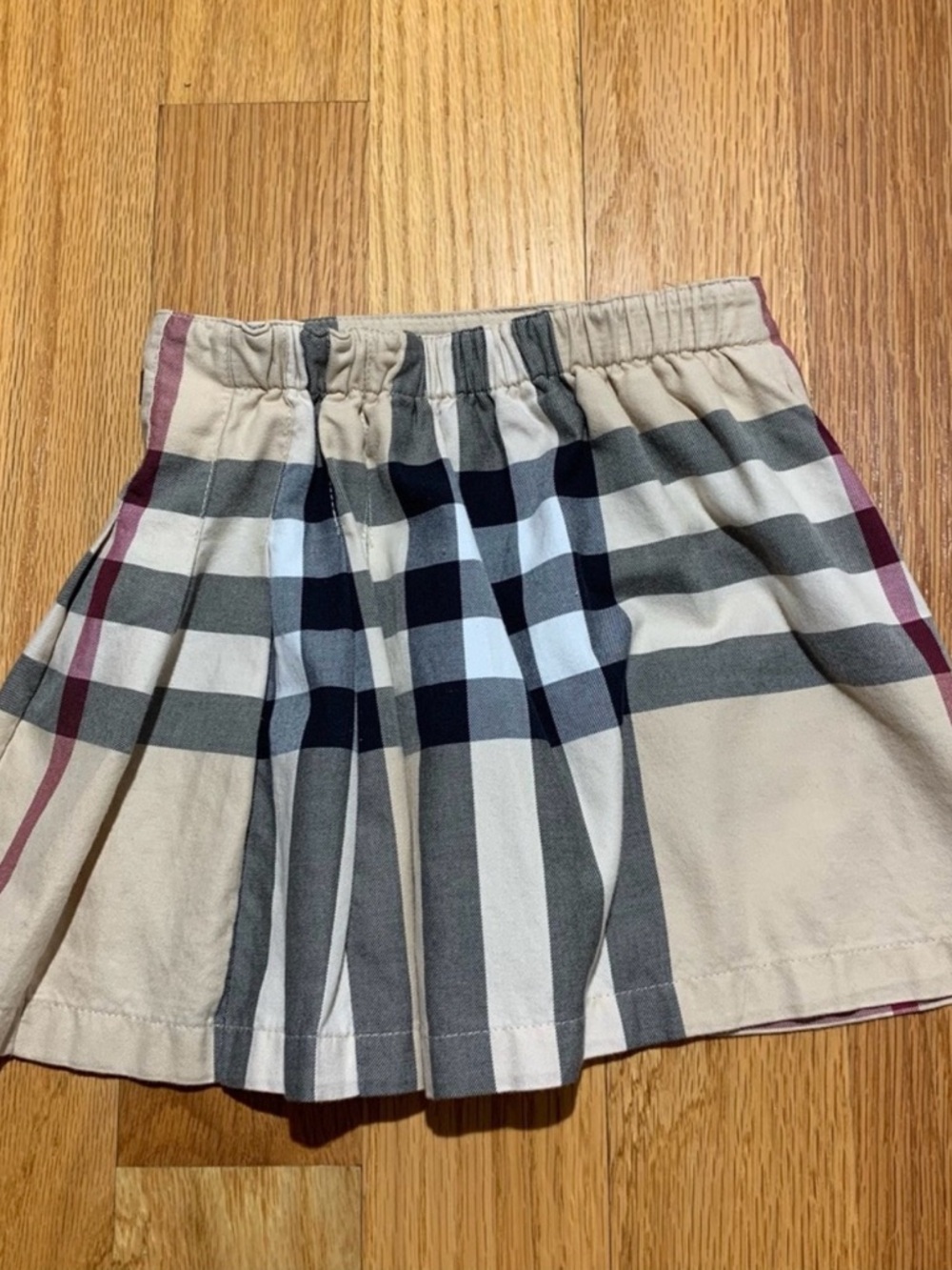 Burberry Beige Plaid Skirt with Black & Red Accents